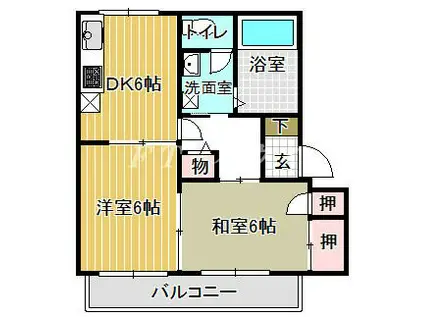 コアロードC棟(2DK/1階)の間取り写真