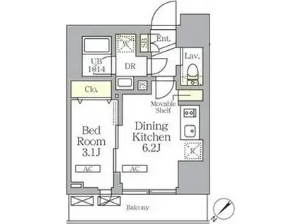 プライムガーデン大森(1DK/12階)の間取り写真