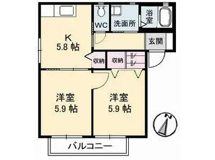 シャルマン C棟(2K/2階)の間取り写真