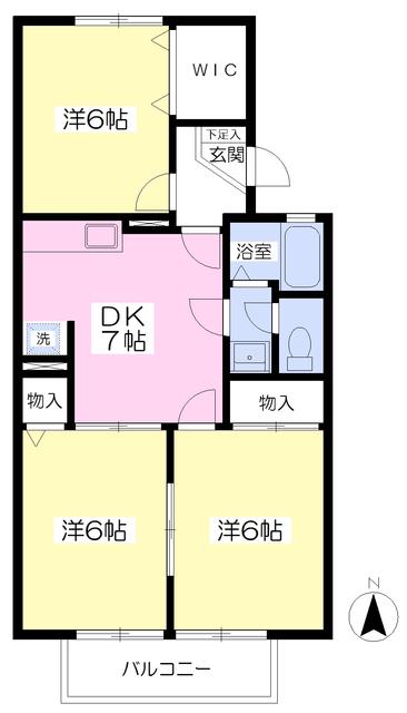 トレファルコB棟(3DK/2階)の間取り写真
