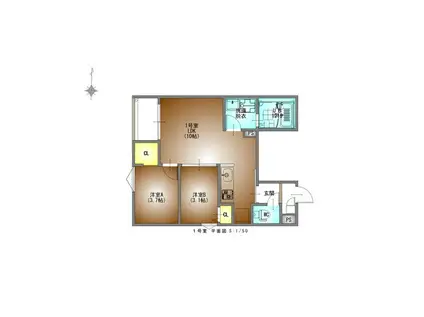 REGALEST鶴里駅前(2LDK/2階)の間取り写真