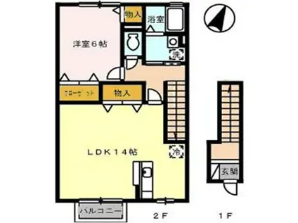 ボンボニエ一ル雅(1LDK/2階)の間取り写真