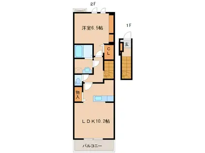 アルドーレ東合川A・B(1LDK/2階)の間取り写真