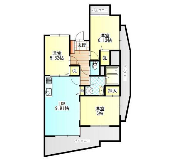 中央ハイツ海老塚(3LDK/14階)の間取り写真