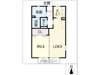 グリーンステージしんさかえ II A(1LDK/2階)の間取り写真