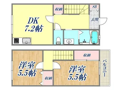 STハイツ芦原(2DK/2階)の間取り写真