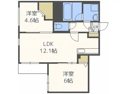 グランオルセー厚別中央(2LDK/5階)の間取り写真