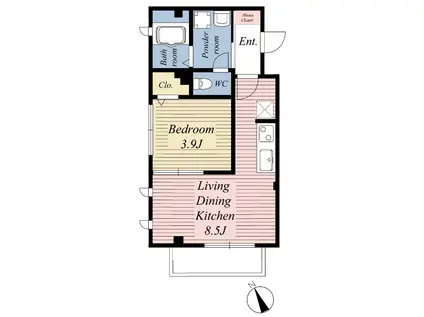 グランビューノ新小岩(1LDK/2階)の間取り写真