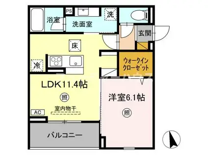 D‐INVEST東原A(1LDK/1階)の間取り写真