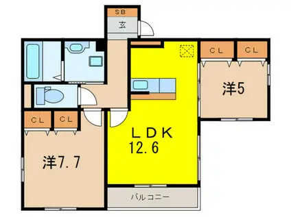 コルン コゥロエン(2LDK/1階)の間取り写真