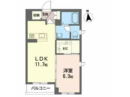 フェリシード麓山(1LDK/1階)の間取り写真