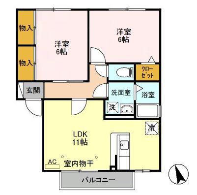 サンフラットA(2LDK/2階)の間取り写真