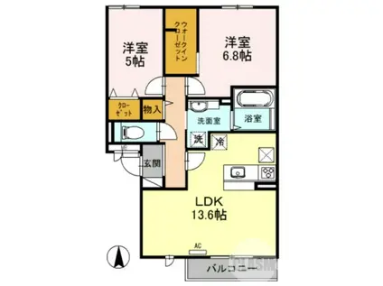 ファミール A棟(2LDK/1階)の間取り写真