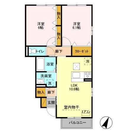 フェニックス II(2LDK/1階)の間取り写真