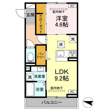アンスリウム湘南台(1LDK/1階)の間取り写真