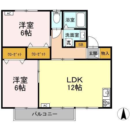 ファミール高畑 B(2LDK/1階)の間取り写真