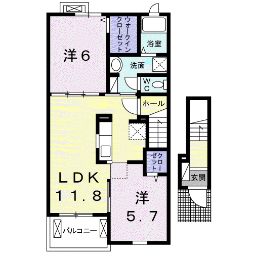 ボヌールB(2LDK/2階)の間取り写真