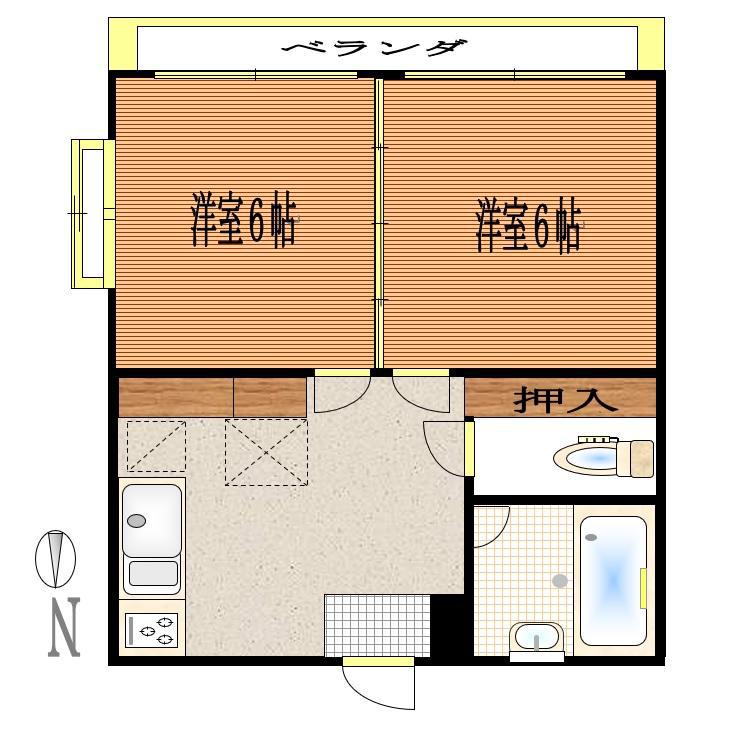 高徳ハイツ(2K/1階)の間取り写真