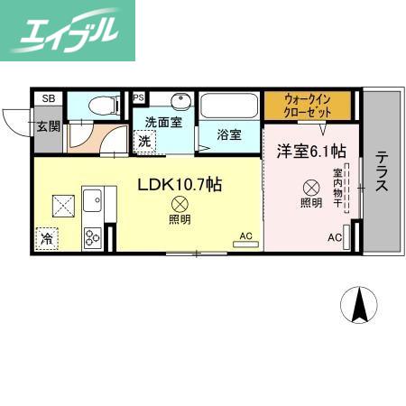 ベイ ブランシェ奥田(1LDK/1階)の間取り写真