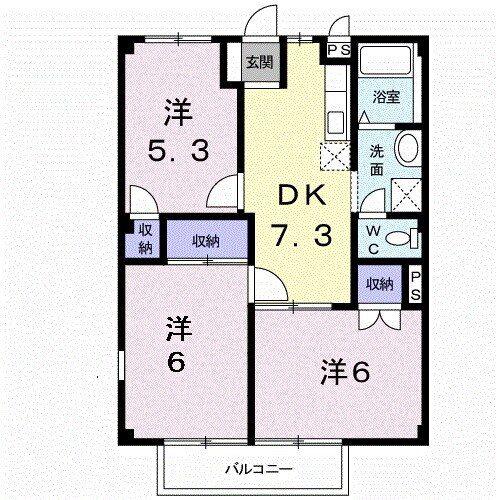 ニューシティアルルA(3DK/1階)の間取り写真
