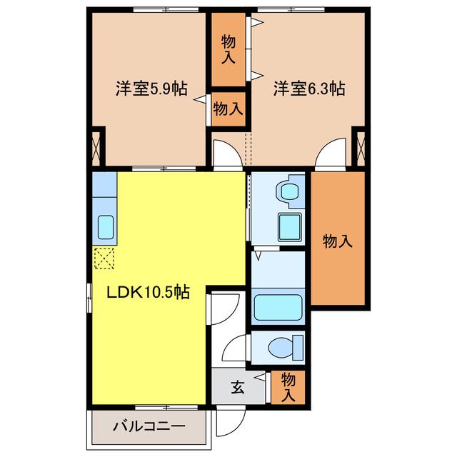 エスペランサ A(2LDK/1階)の間取り写真