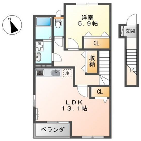 ピトレスク高陽(1LDK/2階)の間取り写真
