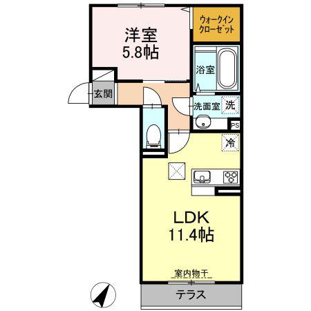 コンフィデンスK.S合志(1LDK/1階)の間取り写真