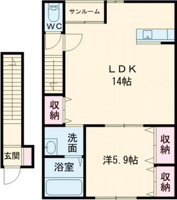 ラインサイドコーポ(1LDK/2階)の間取り写真