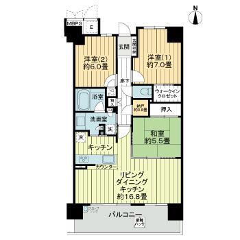 ライオンズマンション南千里佐竹台グランハートスカイヴィラ(3LDK/5階)の間取り写真