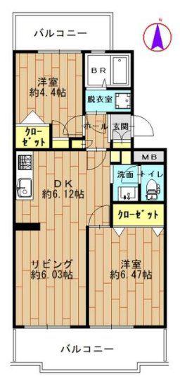 オークヴィラ1号館(2LDK/3階)の間取り写真