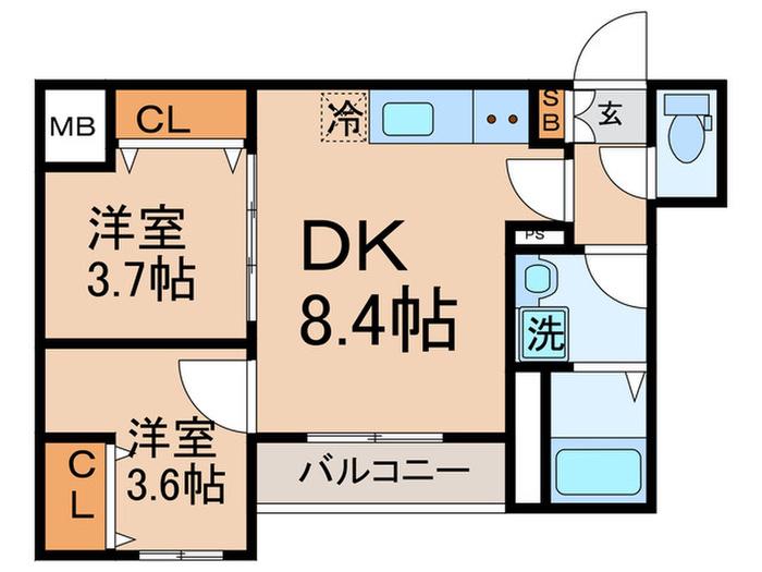 東大阪市吉田6丁目AP B棟(2DK/2階)の間取り写真
