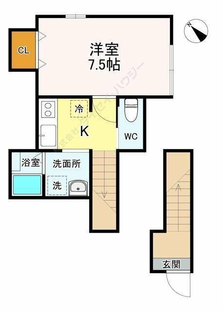 ブラン東照宮I(1K/2階)の間取り写真