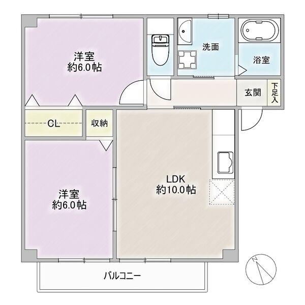 コンフォート西河原(2LDK/2階)の間取り写真