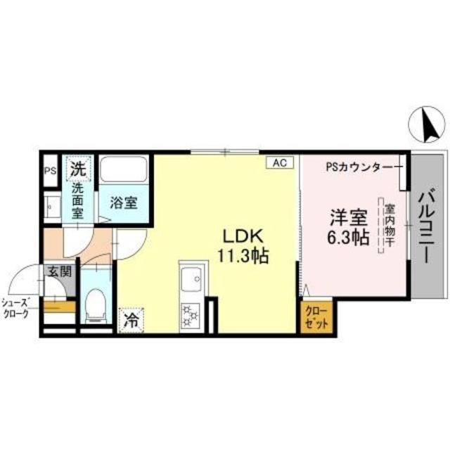 GRAMM御陵荒木C(1LDK/2階)の間取り写真