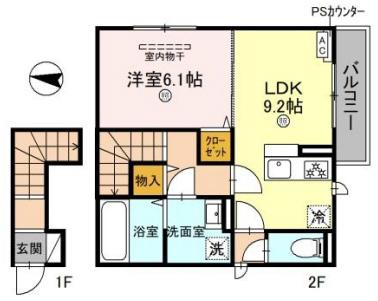 コリーナヴィルトゥ(1LDK/2階)の間取り写真