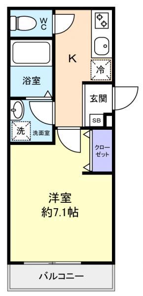 ジーメゾン八千代オービット(1K/2階)の間取り写真