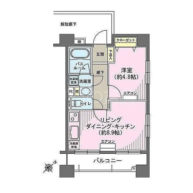 ヒルレジデンス大崎(1LDK/4階)の間取り写真