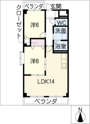 アゼリアガーデン 南館(2LDK/3階)の間取り写真