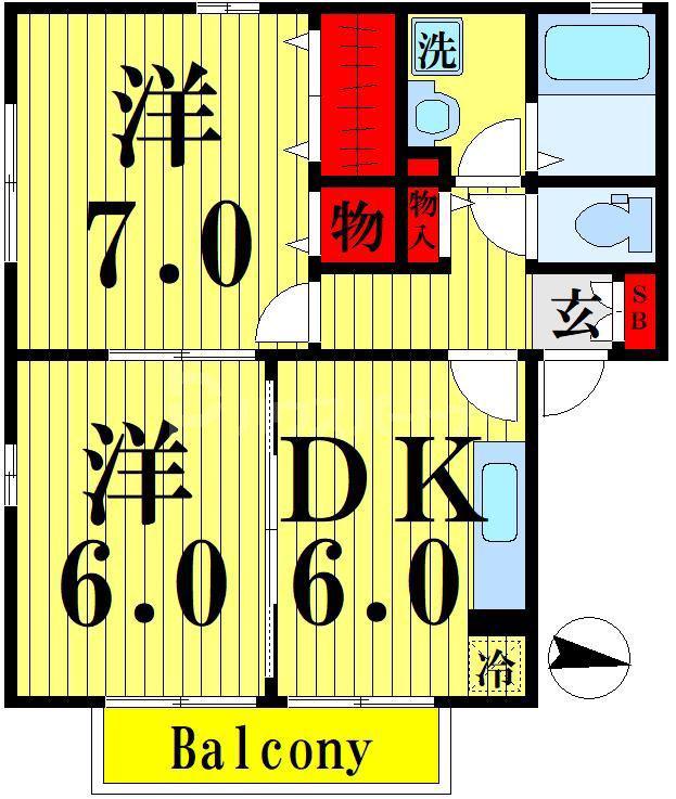 イースト COURT26(2DK/1階)の間取り写真