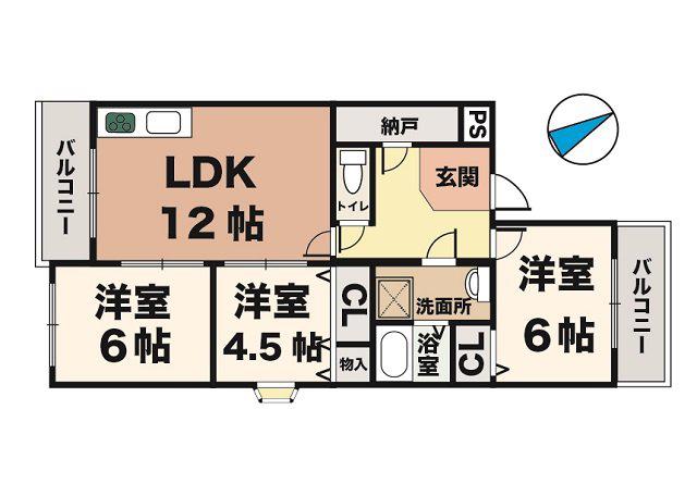 コーポ久兼(3LDK/1階)の間取り写真