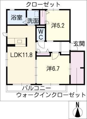 トロワソレイユC棟(2LDK/2階)の間取り写真