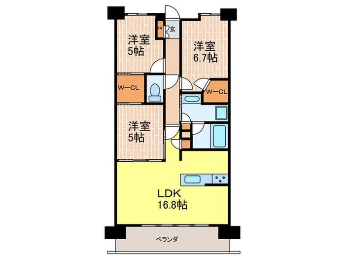 パークシュロス芦屋(3LDK/1階)の間取り写真