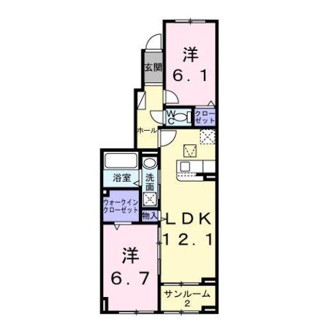 ベル・コリーヌB(2LDK/1階)の間取り写真