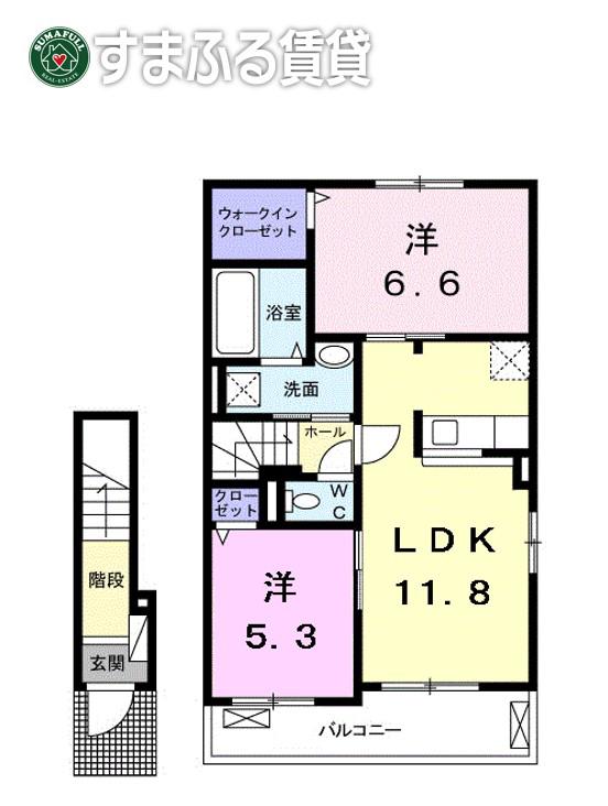 ラグーン岸脇II(2LDK/2階)の間取り写真
