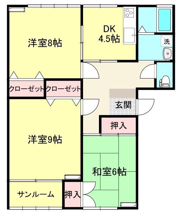 ハイツパリッシュ(3DK/1階)の間取り写真
