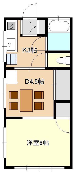 ハイツたちばな(1DK/2階)の間取り写真
