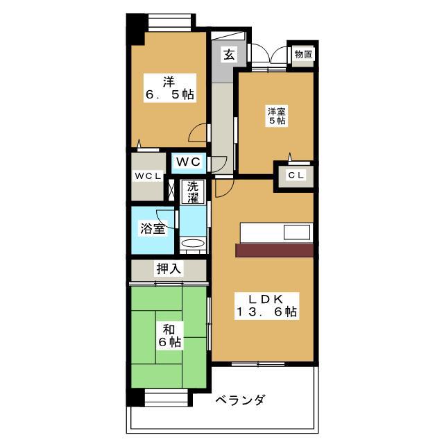 サーパス若里(3LDK/7階)の間取り写真