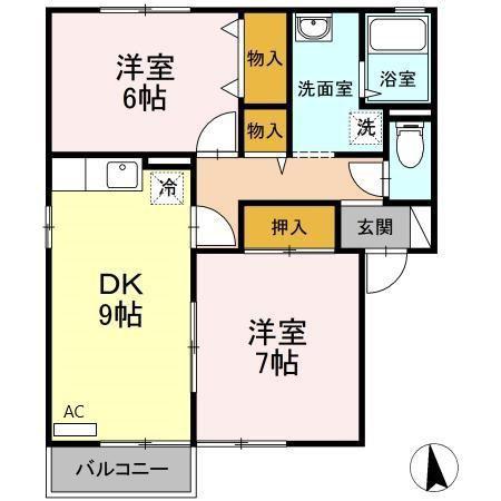 ボナールハイツA(2DK/1階)の間取り写真