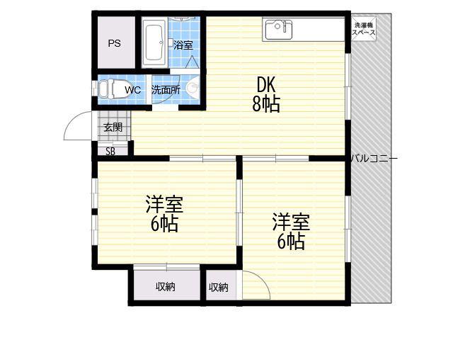 第一粟生マンションB(2DK/1階)の間取り写真