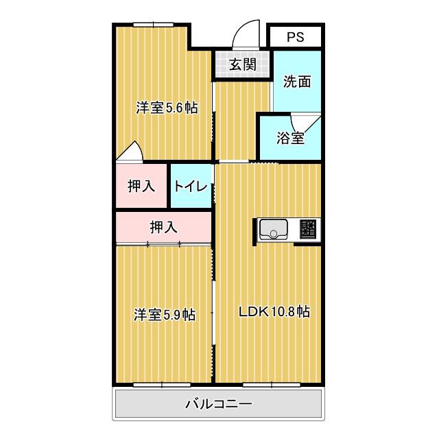 グラン大町(2LDK/2階)の間取り写真